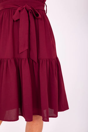 Elyse Modest Dress in Claret Red