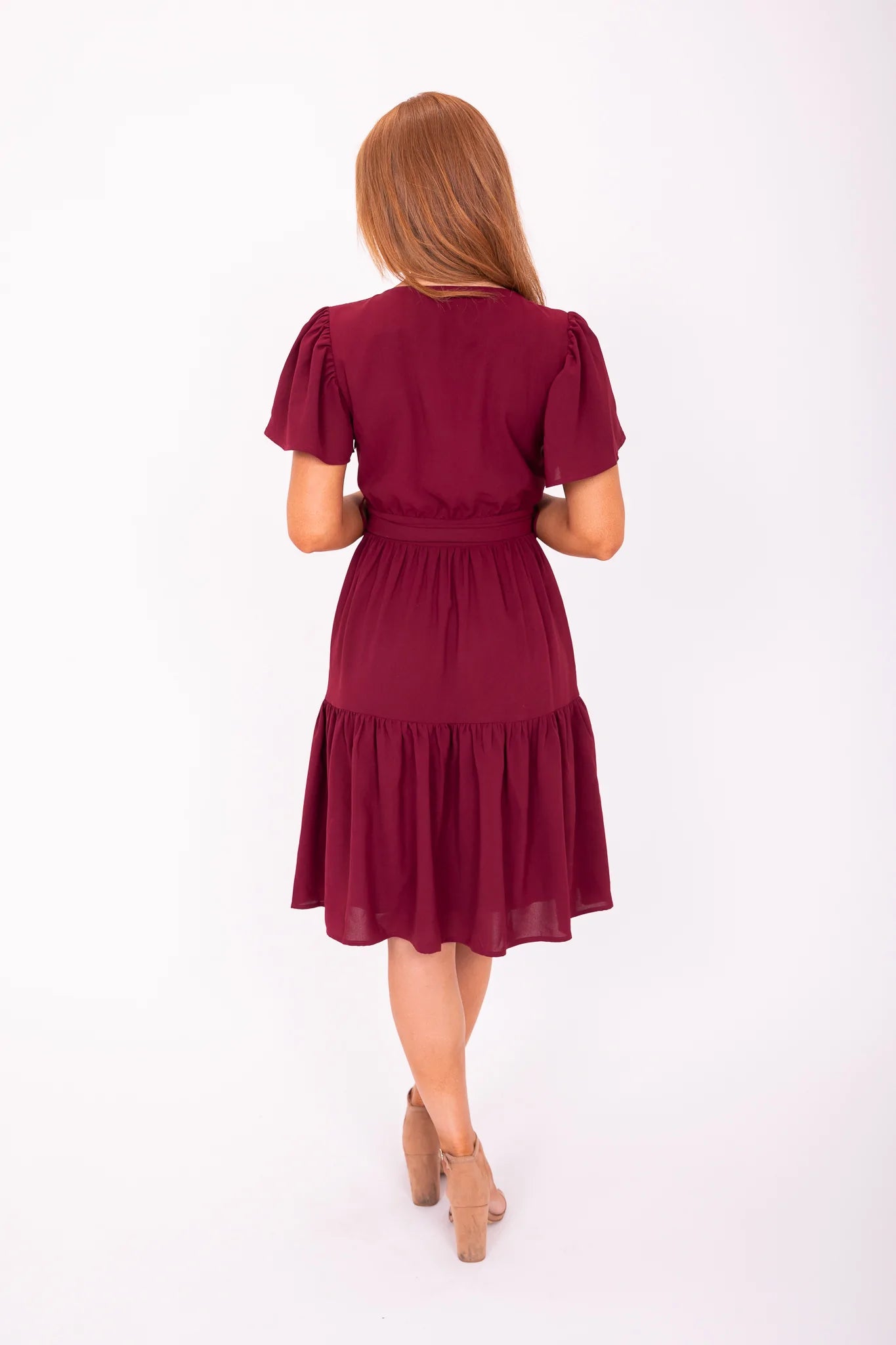 Elyse Modest Dress in Claret Red Xsmall