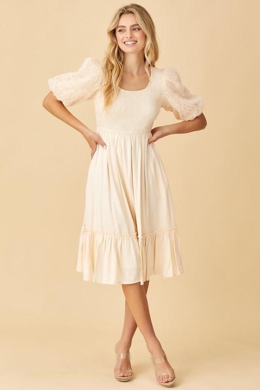 Kennedy Smocked Bodice Midi in Cream