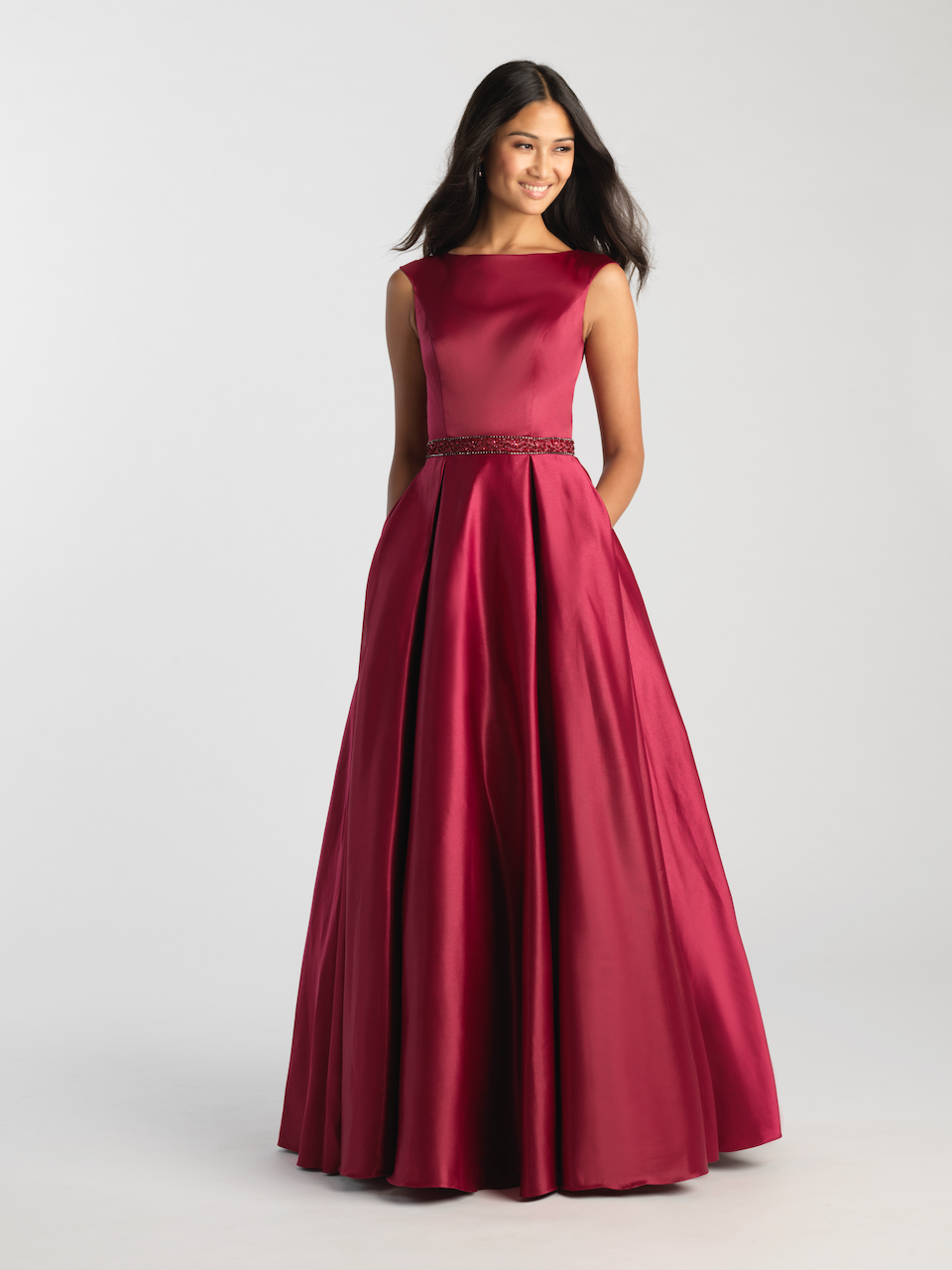 MJ 20-506M burgundy Modest Prom Dress Ball Gown for plus size LDS formal 