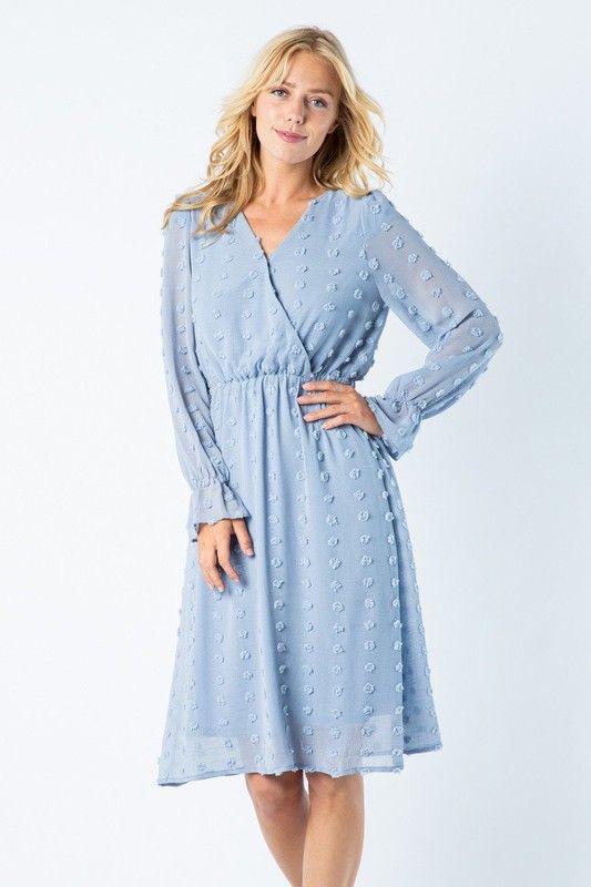 Serena Swiss Dot Dusty Blue Midi Dress Large Serena Swiss Dot Dusty Blue Midi Dress Large
