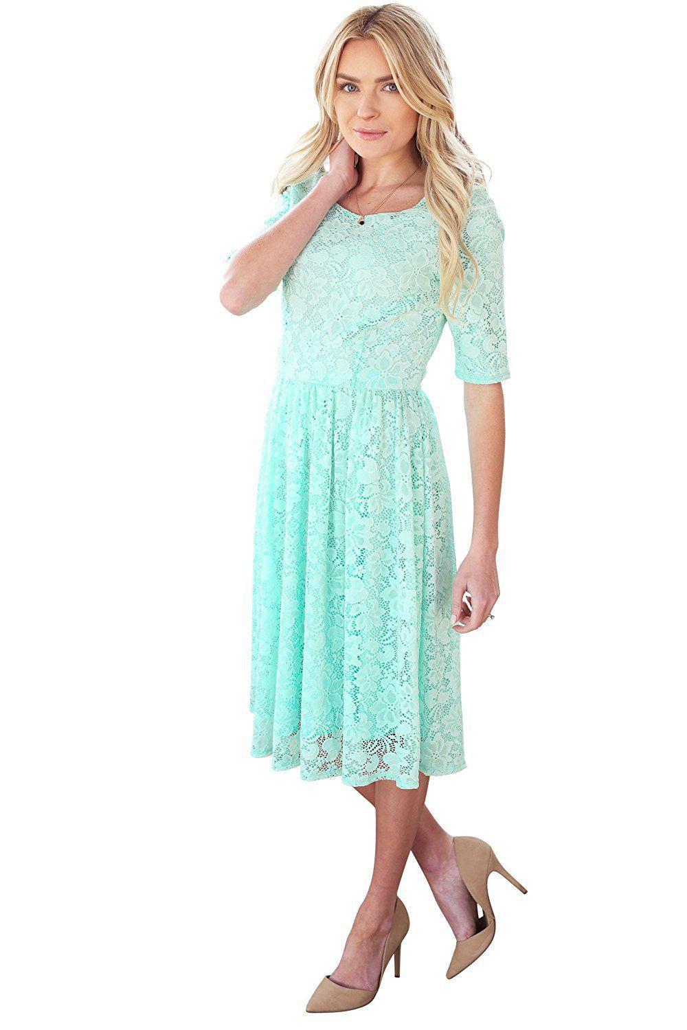 Emmy SeaFoam Bridesmaids Dress modest lace plus size cheap