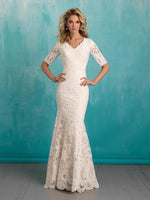 Allure Bridals M551 Modest Wedding Dress with sleeves 3/4 elegant lace bridal gown LDS