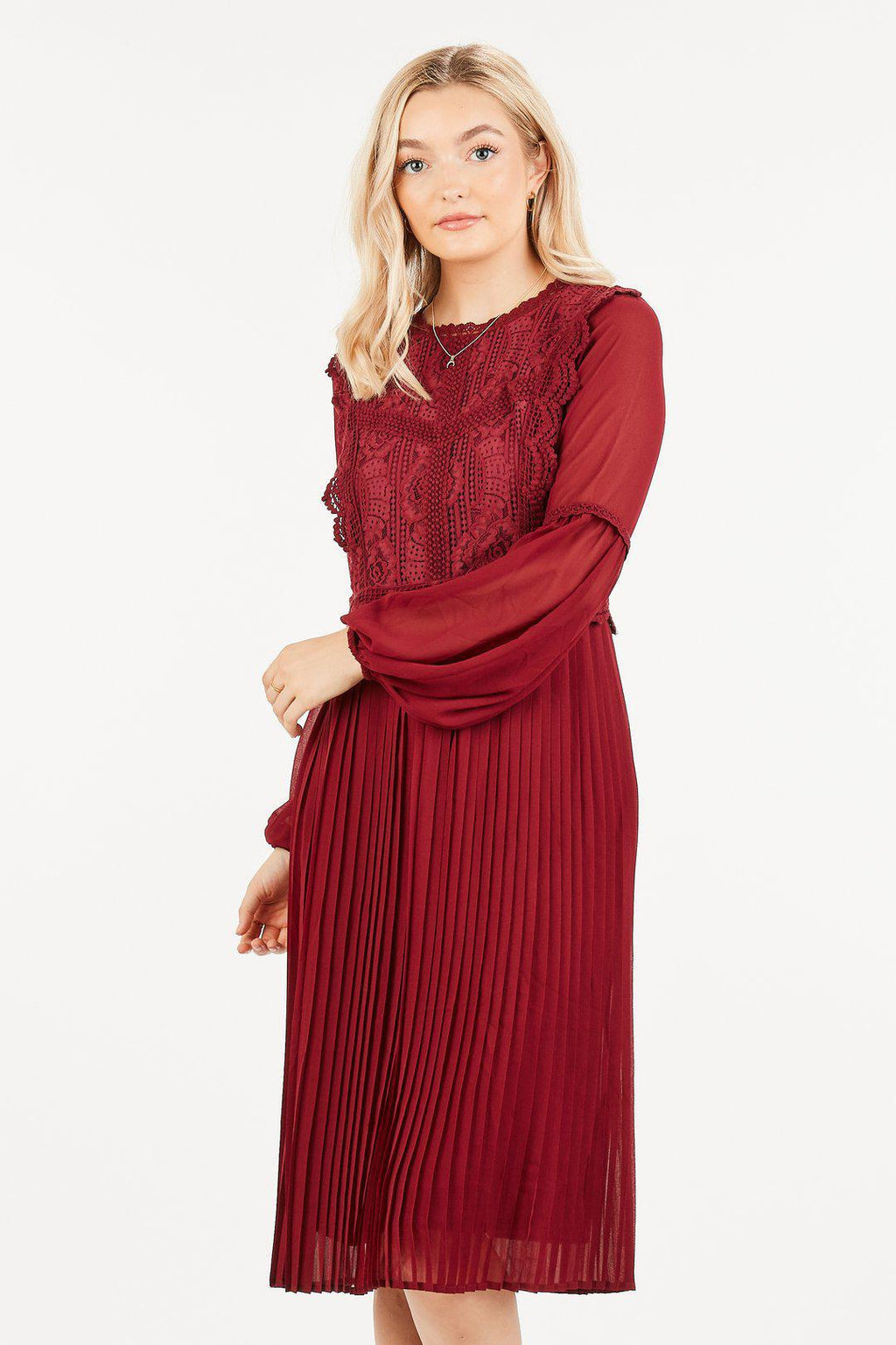 Ophelia Wine Long Sleeve Modest Casual Dress