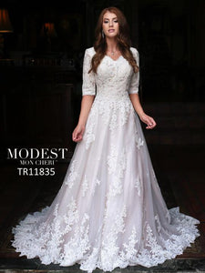 Mon Cheri TR11835 Modest Wedding Dress from A Closet Full of Dresses