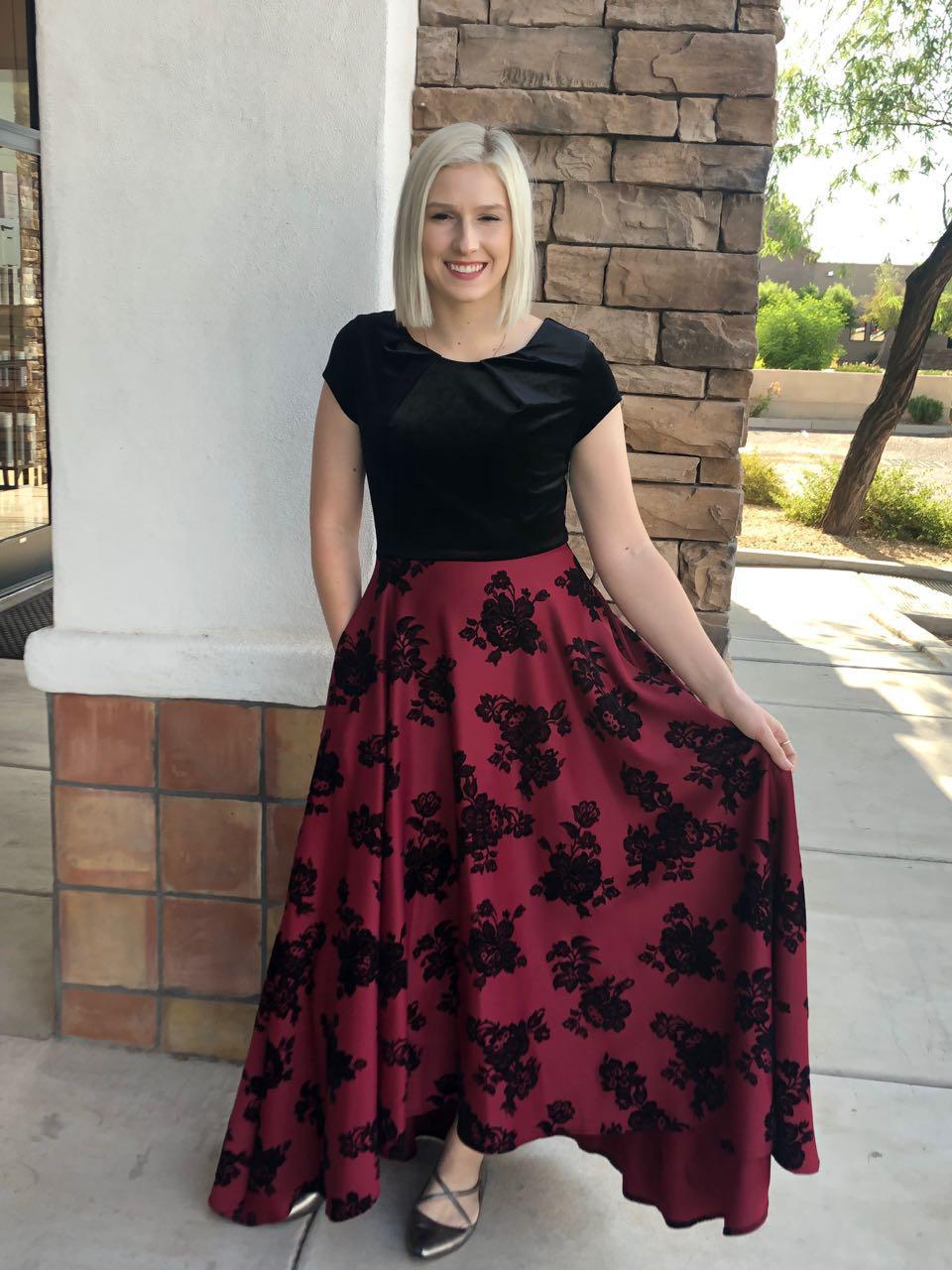 sophia wine color cute Modest Prom Dress with sleeves mormon prom cheap dress for plus size winter formal