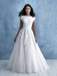 Allure M635 modest wedding dress ball gown with sleeves lace ballgown full tulle LDS bridal for plus size