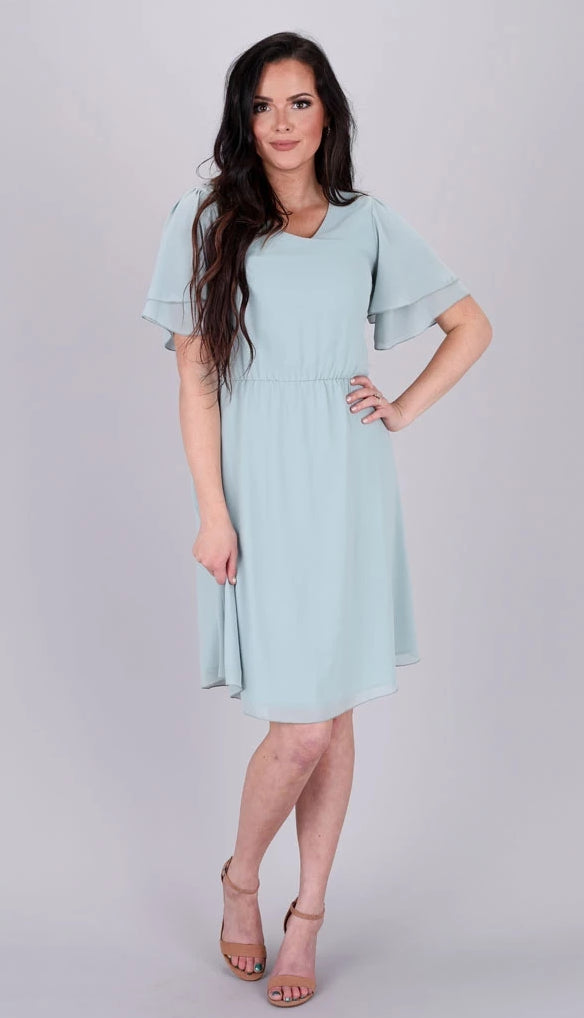 Claire Sage Modest Chiffon Dress | A Closet Full of Dresses