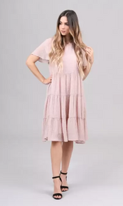 hannah pale rose swiss dot casual modest dress with sleeves