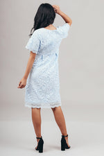 Demi Blue modest lace casual dress 3/4 sleeves knee length for church or bridesmaids back