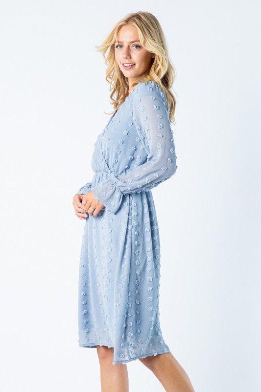 Serena Swiss Dot Dusty Blue Midi Dress A Closet Full of Dresses Serena Swiss Dot Dusty Blue Midi Dress A Closet Full of Dresses