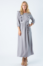 Kylie midi modest dress with long sleeves grey for plus size
