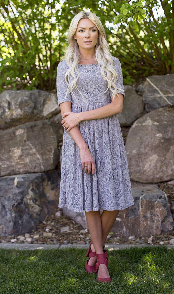 Emmy slate grey modest lace bridesmaids dress plus size cheap