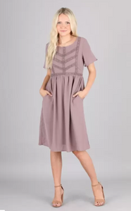 Kate modest casual dress with sleeves knee length lilac color