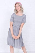 Spencer Modest Dress in Drizzle Gray