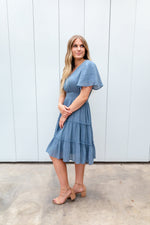 Tate Modest Dress in Colony Blue