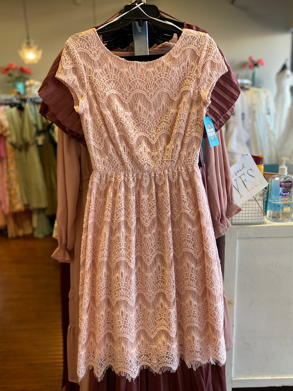Taryn Blush Modest Lace Bridesmaids Dress