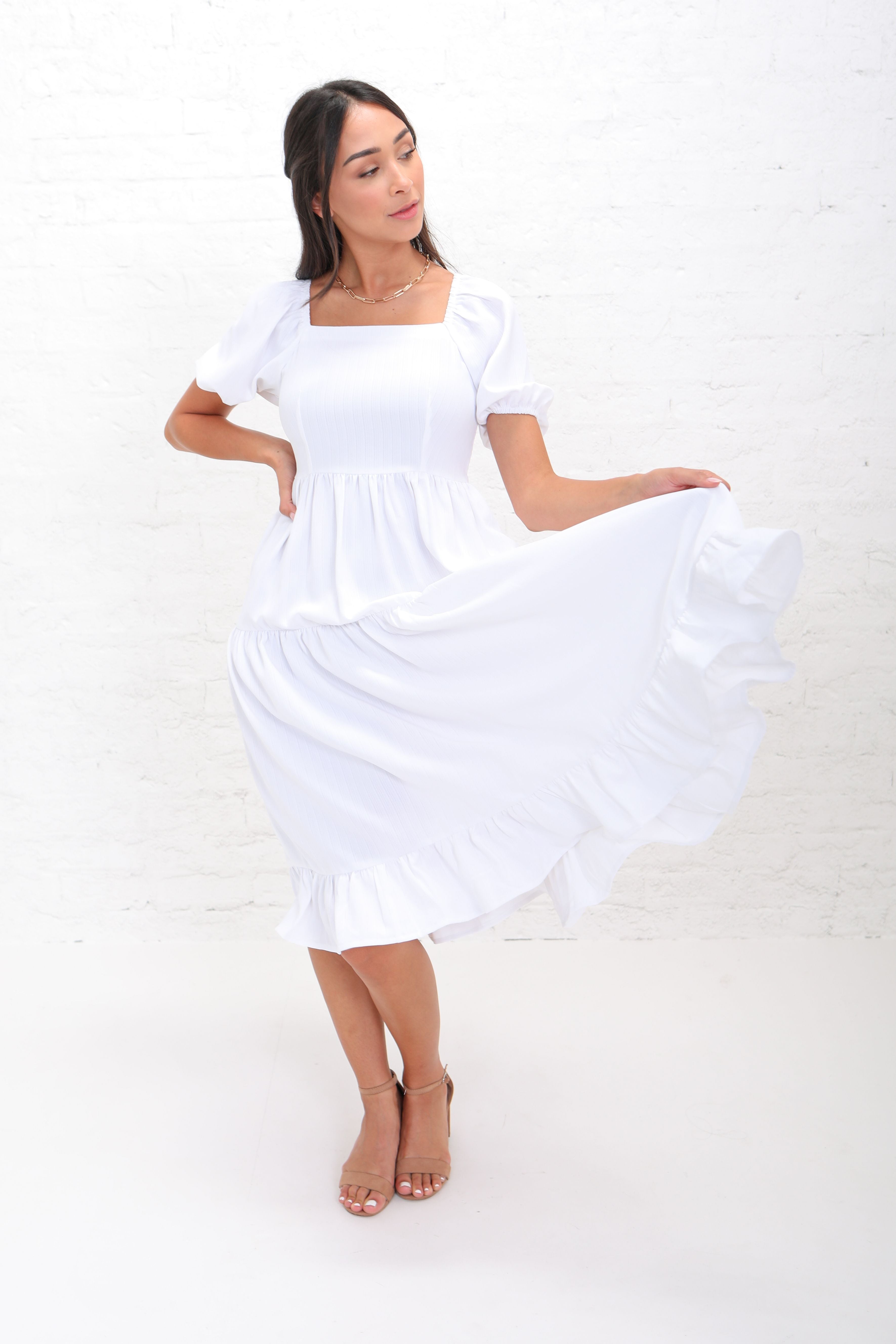 Poppy in White Modest Dress