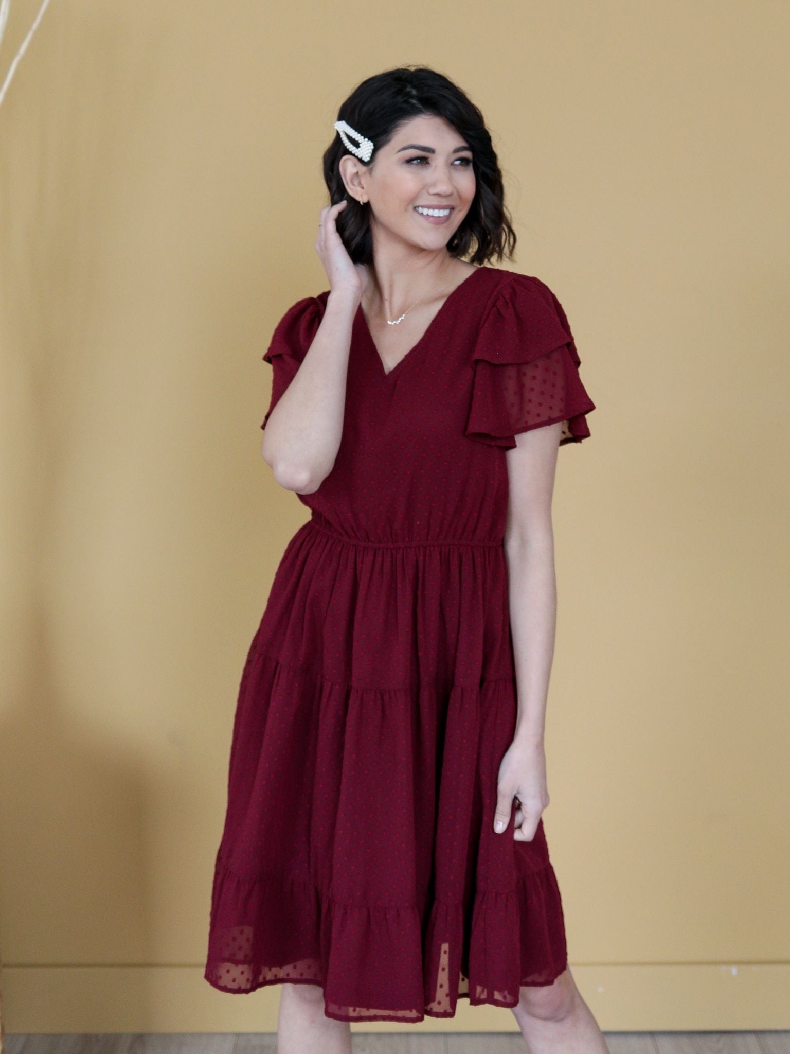 Amy Swiss Dot Burgundy dress Small