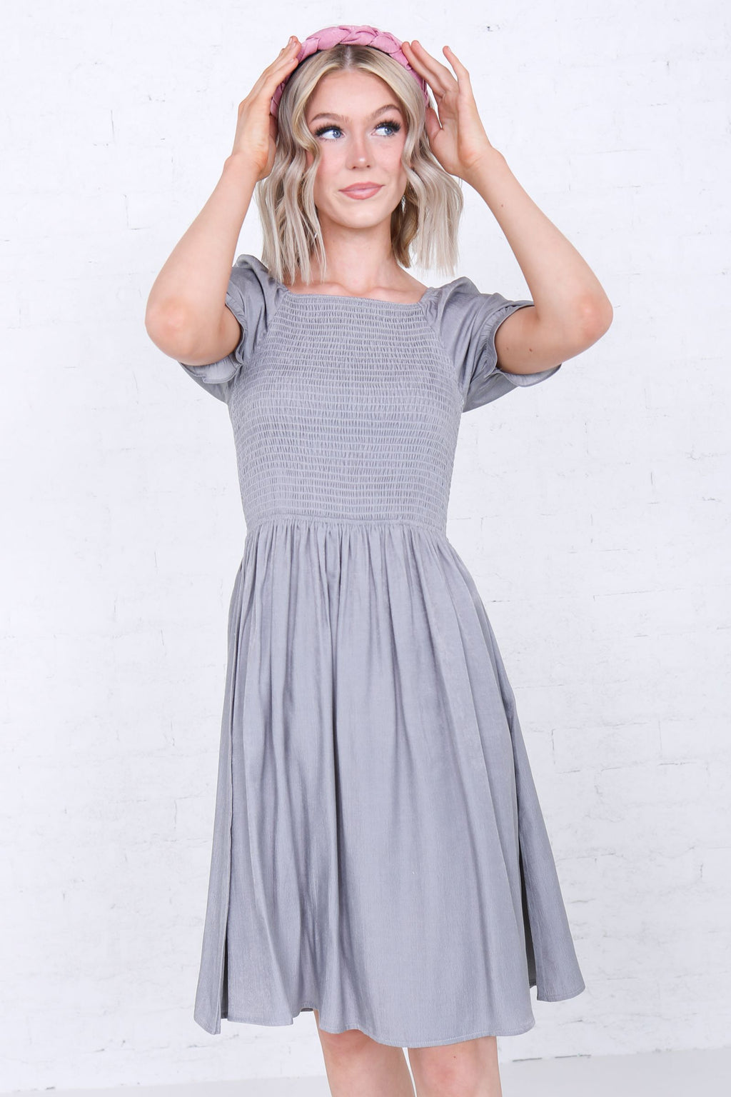 Spencer Modest Dress in Drizzle Gray