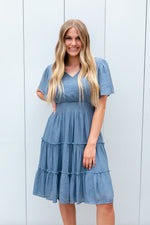 Tate Modest Dress in Colony Blue