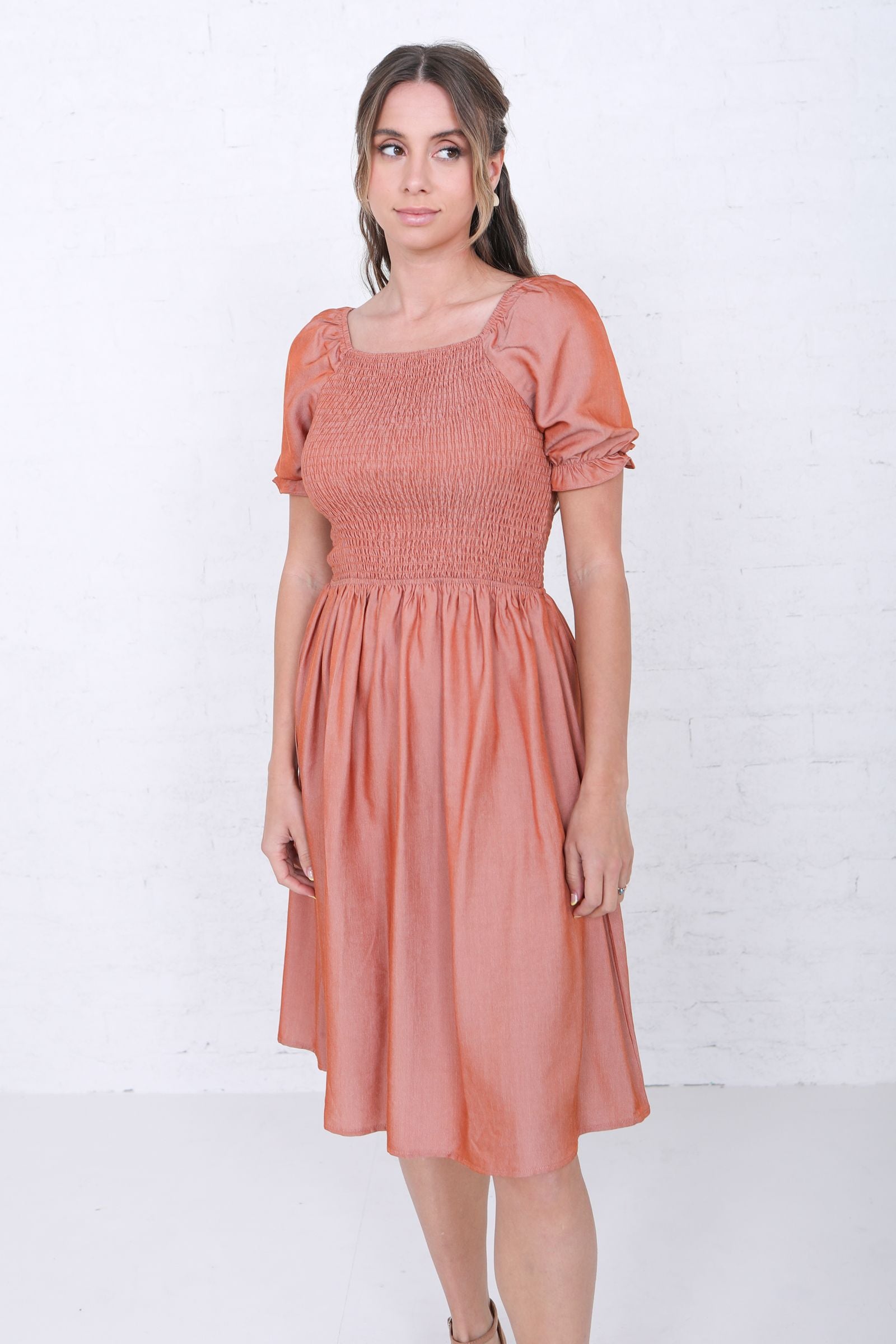 Spencer Modest Dress in Harvest Pumpkin