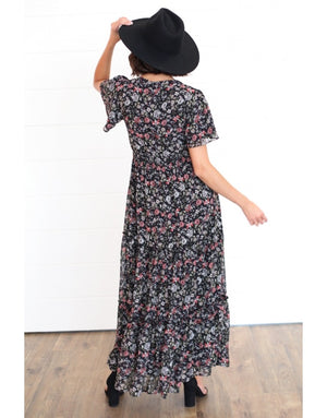 Eden Black Botanical Modest Maxi Dress