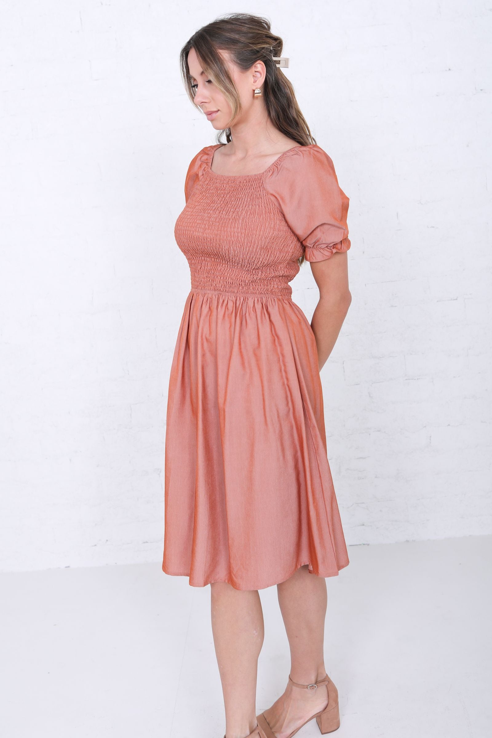 Spencer Modest Dress in Harvest Pumpkin
